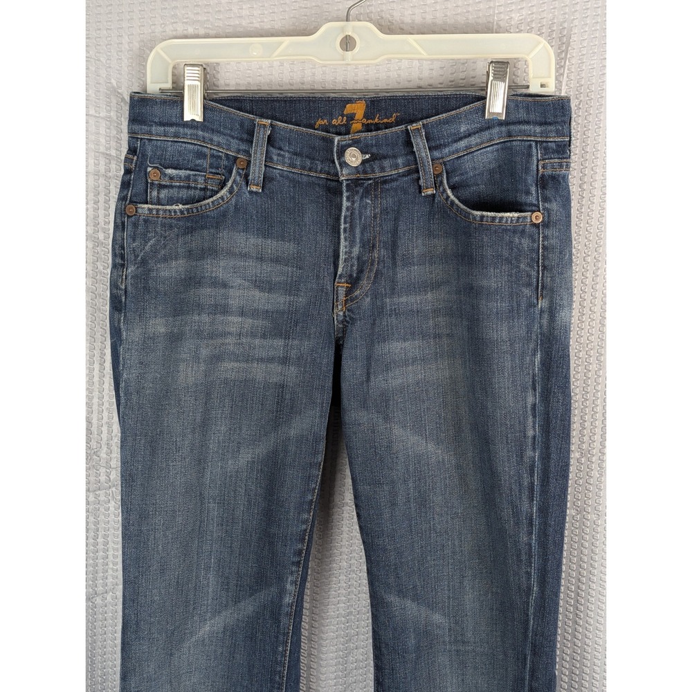 7 For All Mankind Womens Bootcut Jeans Size 28 Medium Wash Blue Denim Squiggle